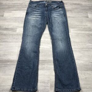 Women's Wallflower Bootcut Denim Blue Jeans Size 11 (33X32) Low Rise Embellished